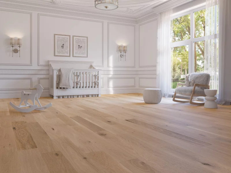 Nursery with Blanc white oak hardwood floors