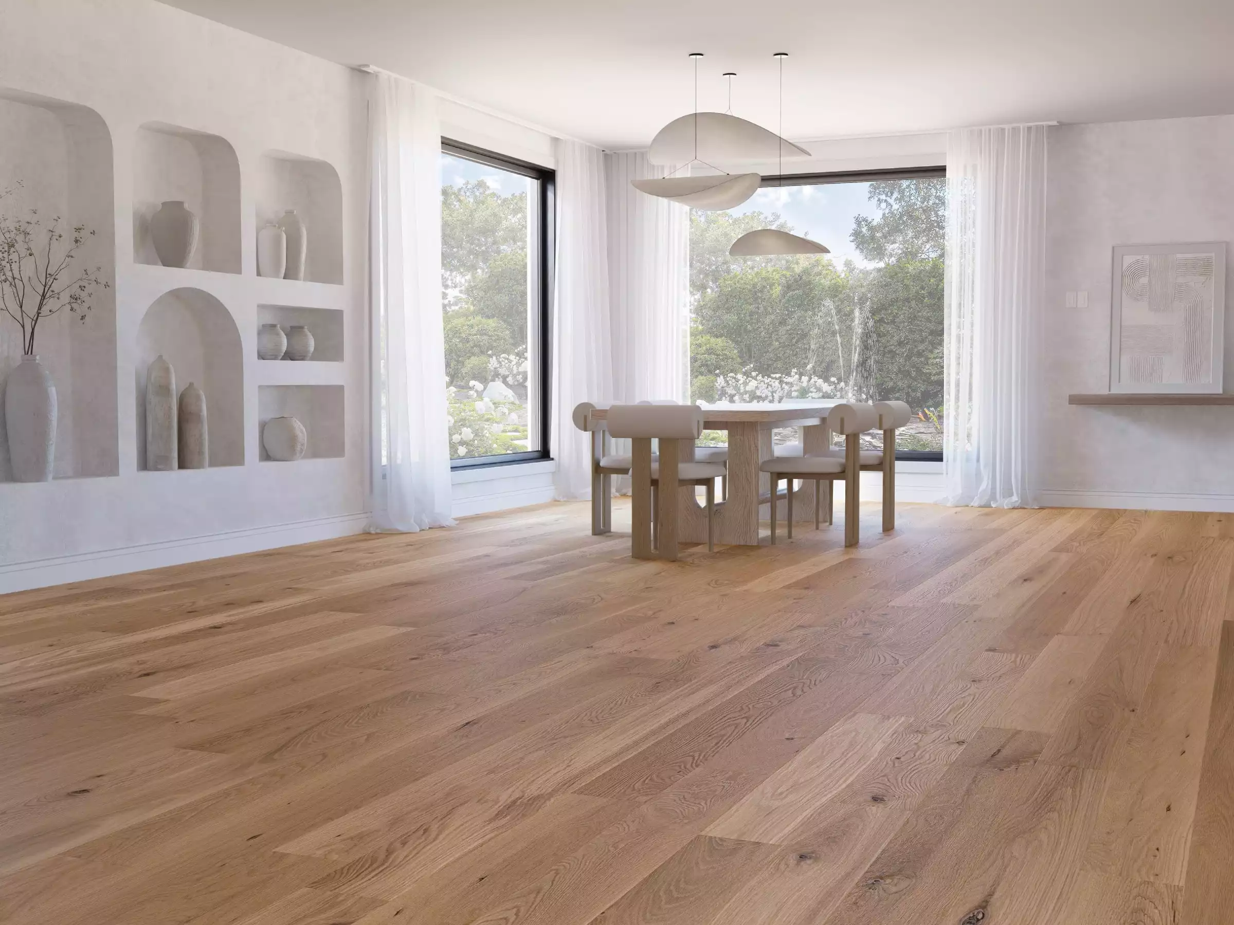 Dining room with natural Character grade hardwood floors