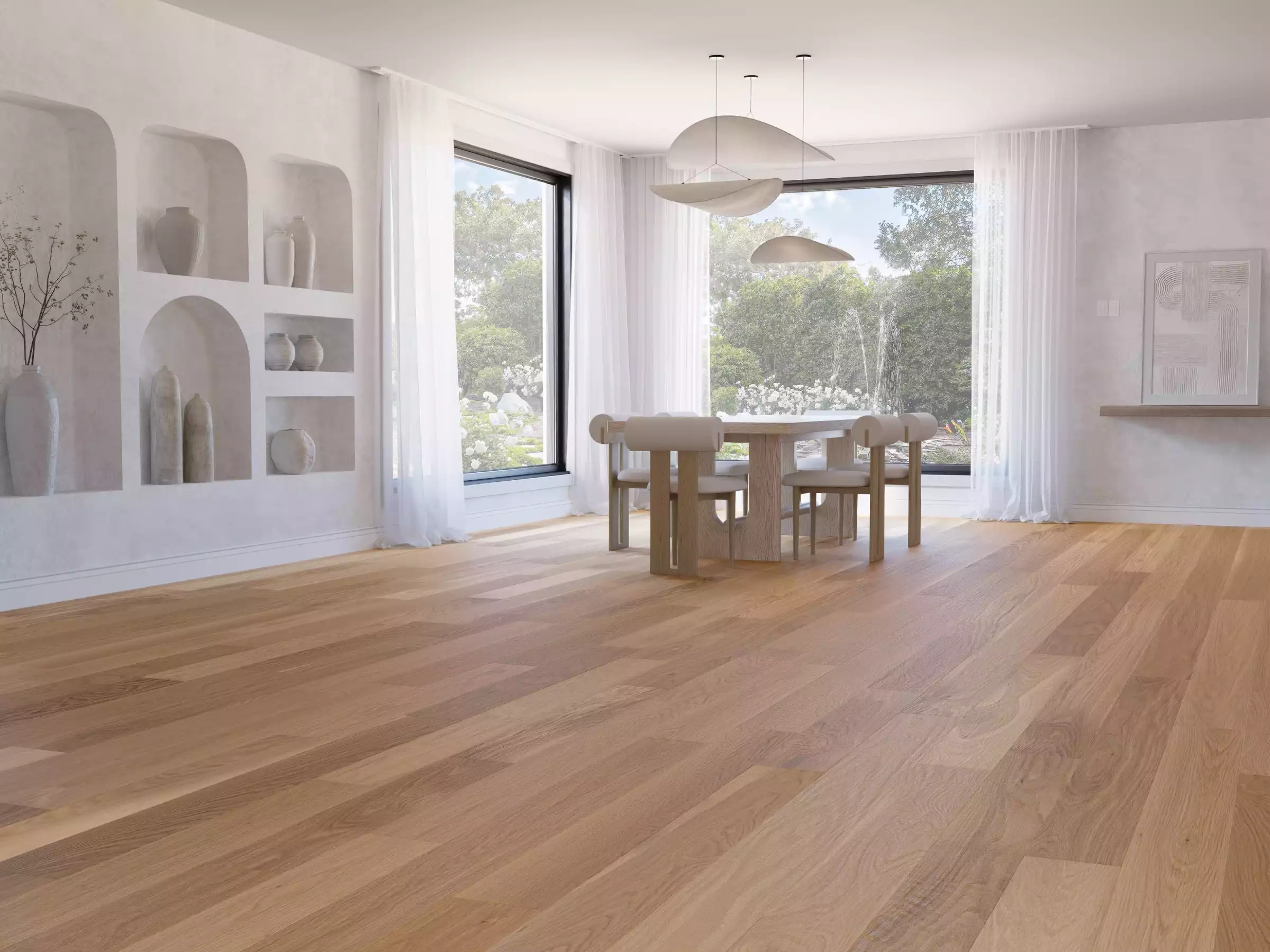 Dining room with natural Exclusive grade hardwood floors