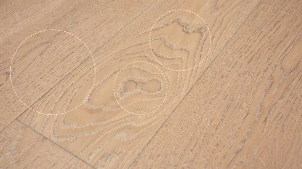 Incrusted dirt blackens the growth rings of wood