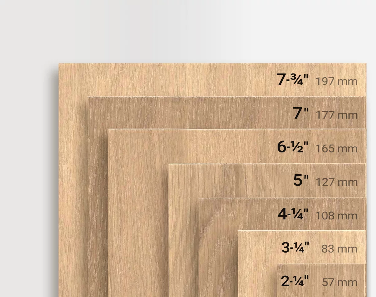 Wood boards between 2 1/4 inches and 7 3/4 inches