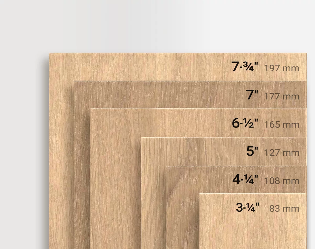 Wood boards between 2 1/4 inches and 7 3/4 inches