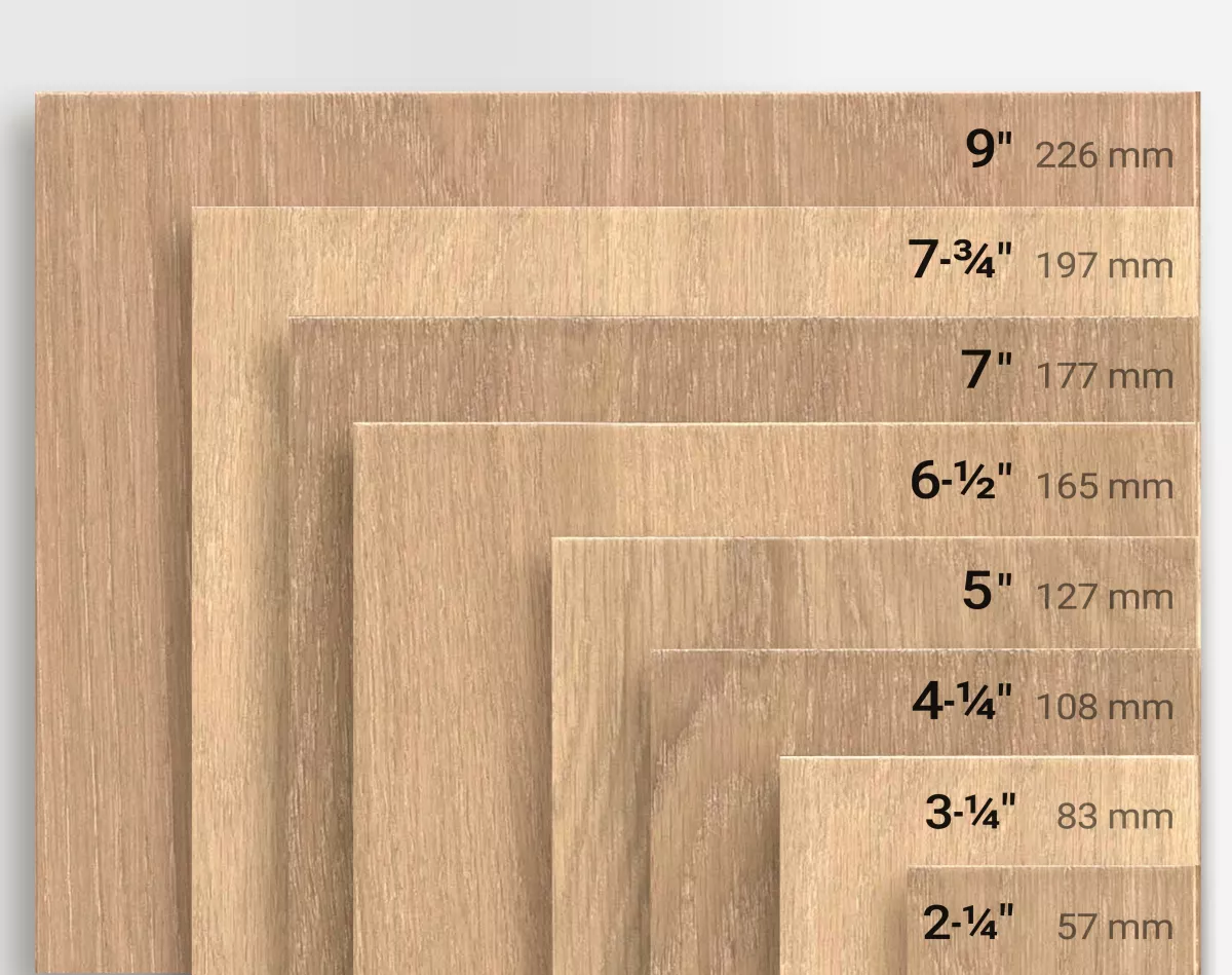 Wood boards between 2 1/4 inches and 9 inches